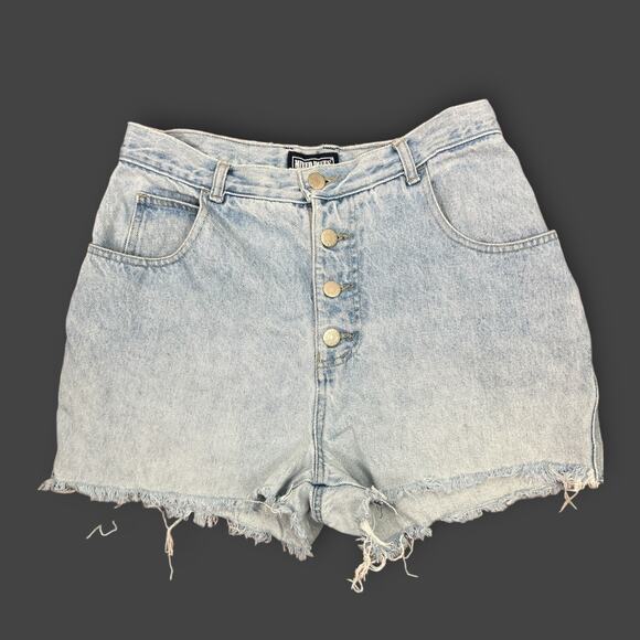 Mixed Blues High-Waist Ripped Cutoff Light-wash Blue Denim Jean Shorts Size 6 - Picture 1 of 7